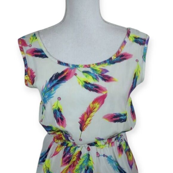 COOL FASHION MULTICOLOR FEATHER PRINT DRESS SZ.M EUC. - Picture 3 of 9
